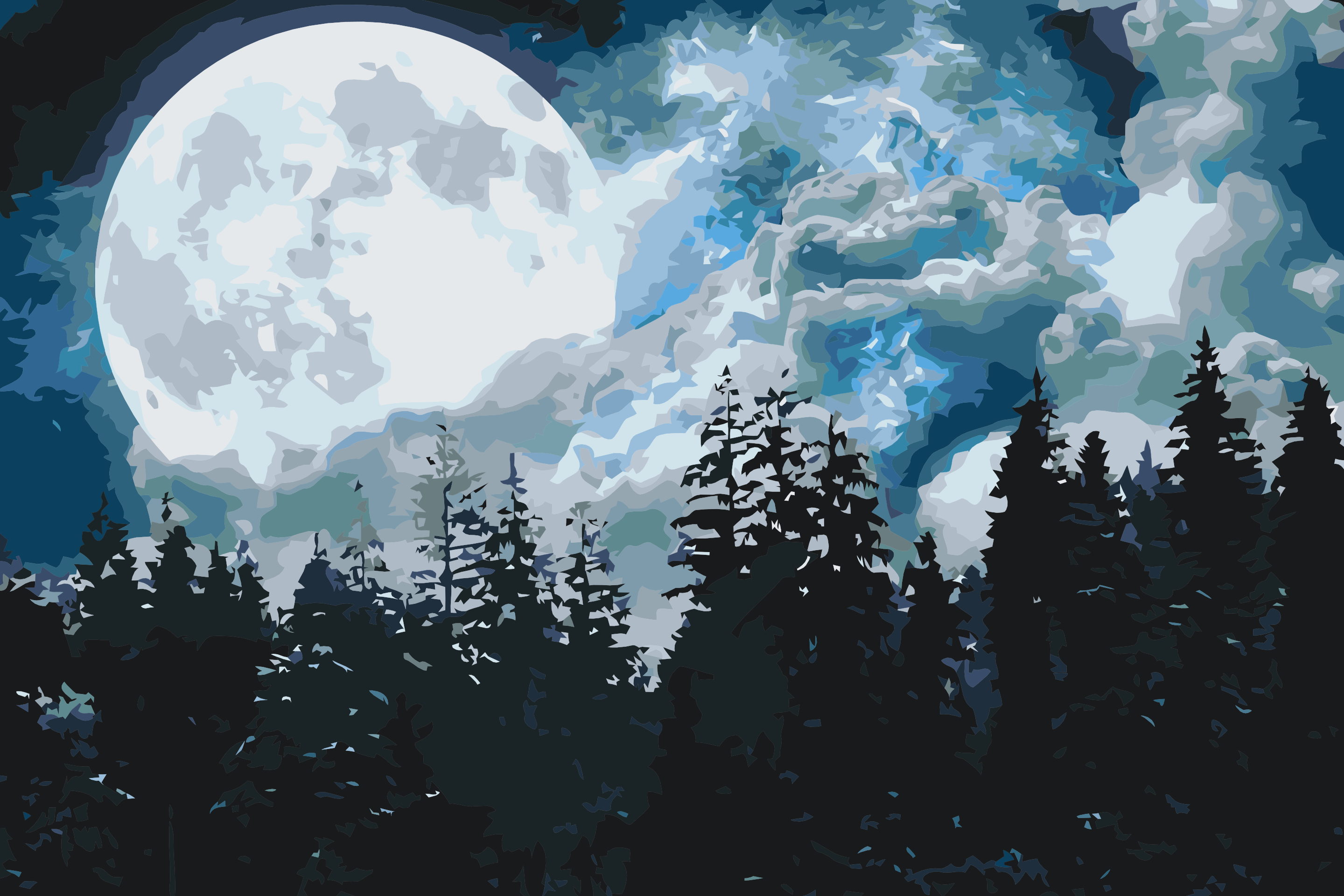Paint by Number - Full Moon over the Forest