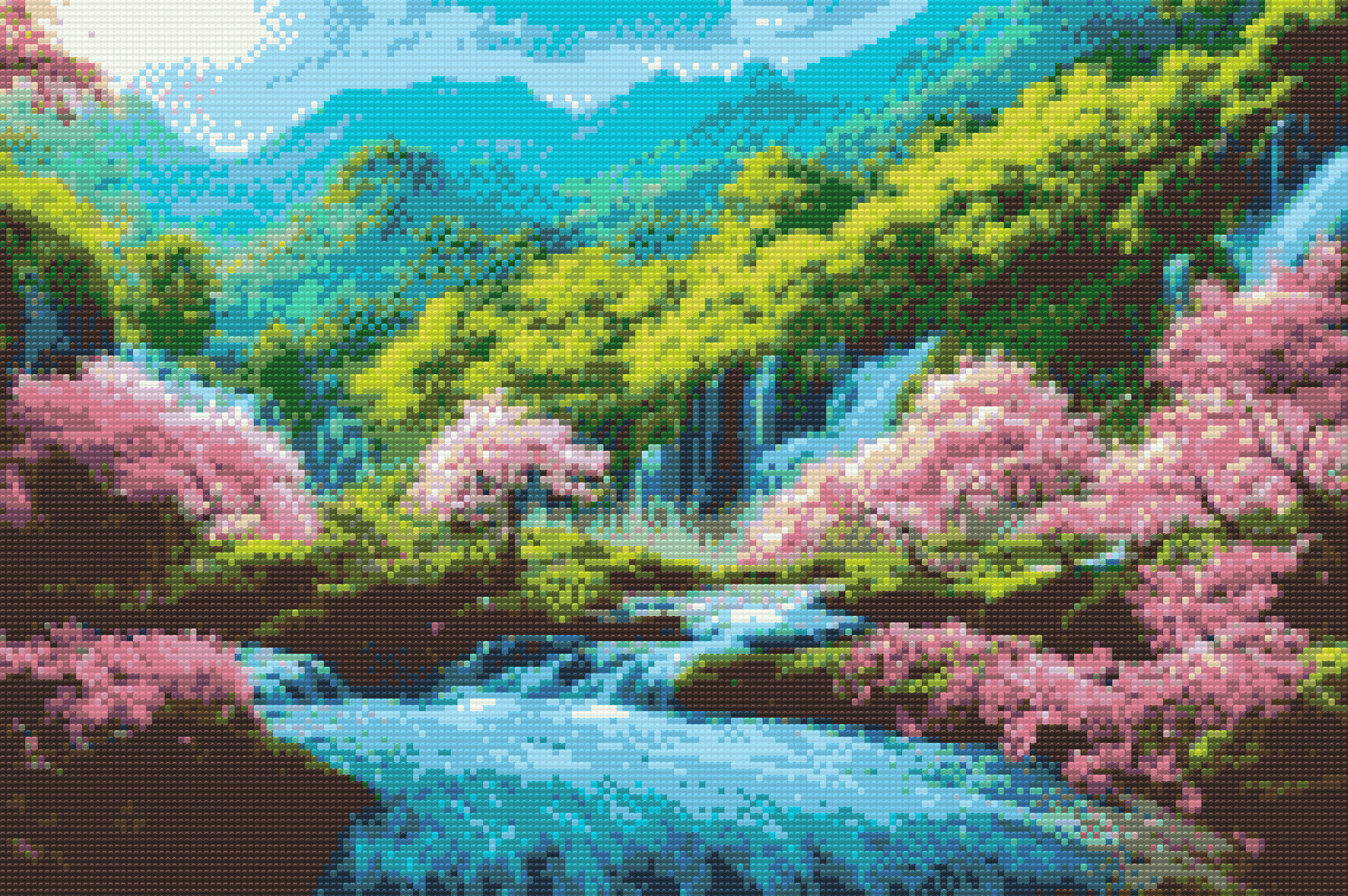 Diamond Painting - Blooming Trees near the Waterfall