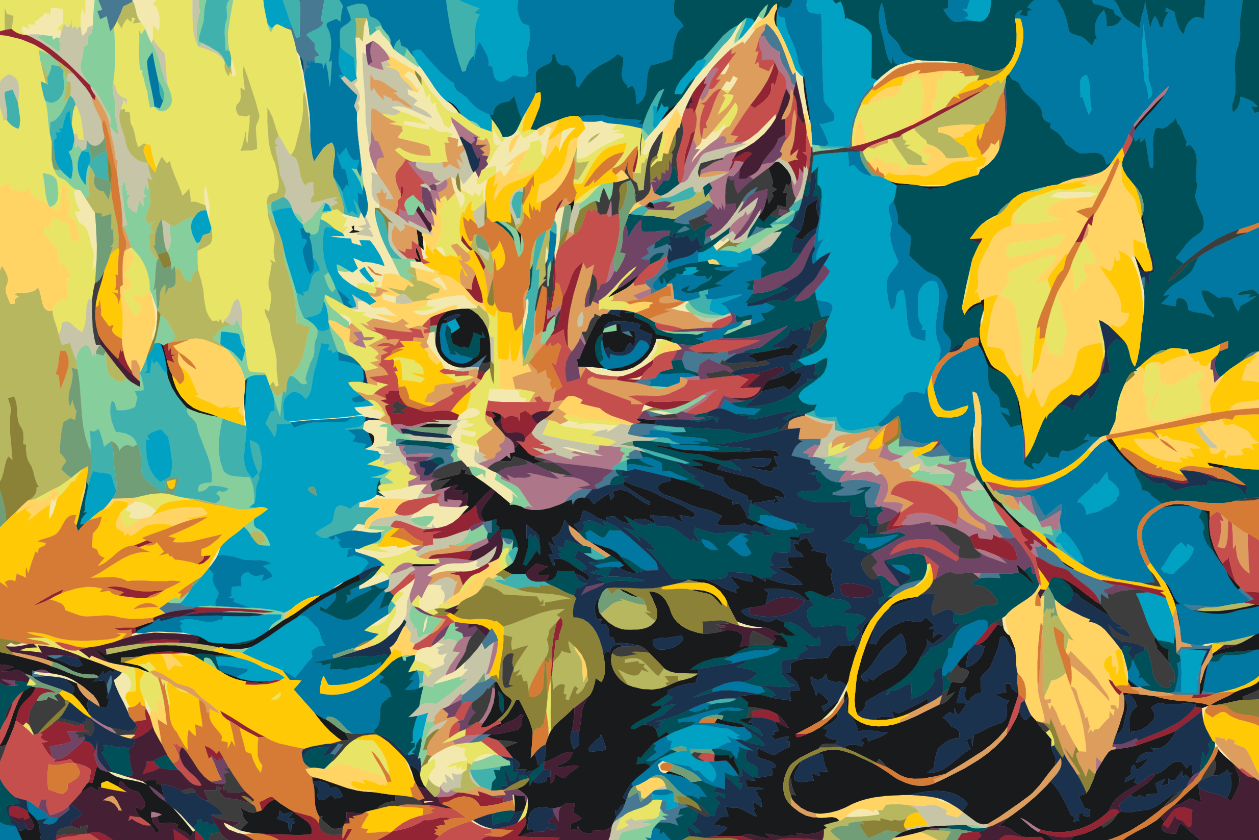 Paint by Number - Kitten amongst the Leaves