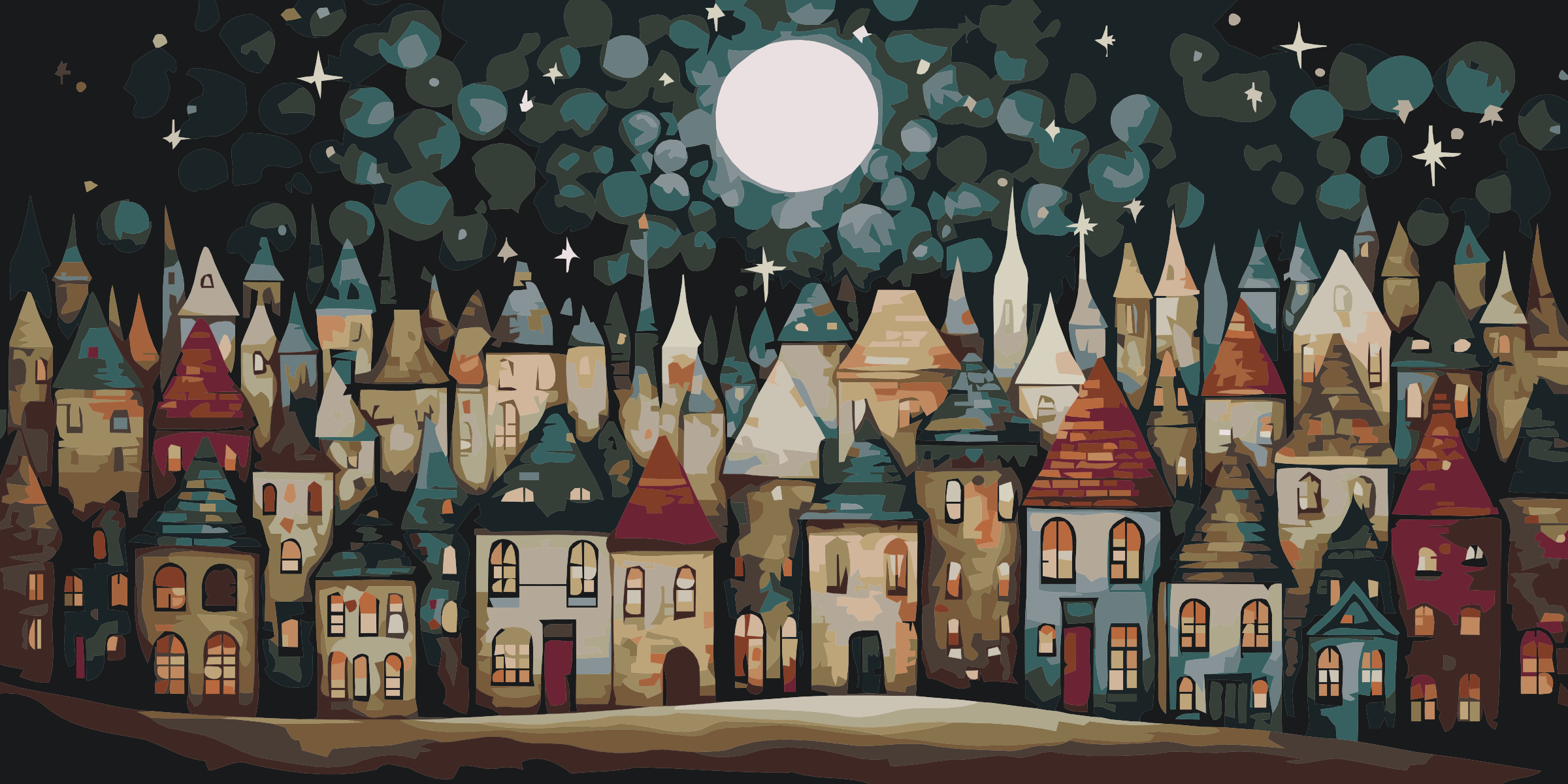 Paint by Number - Little houses at night