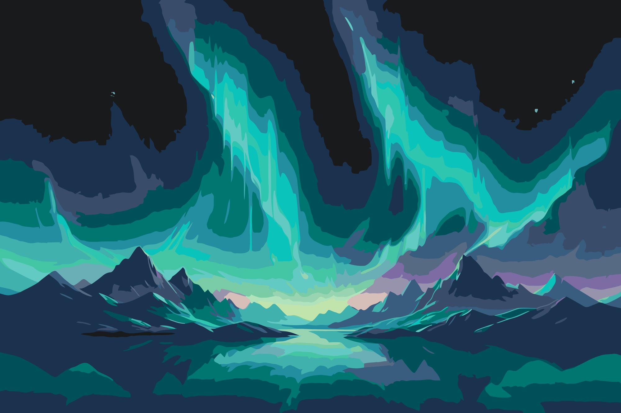 Painting by Numbers - Aurora over the mountains