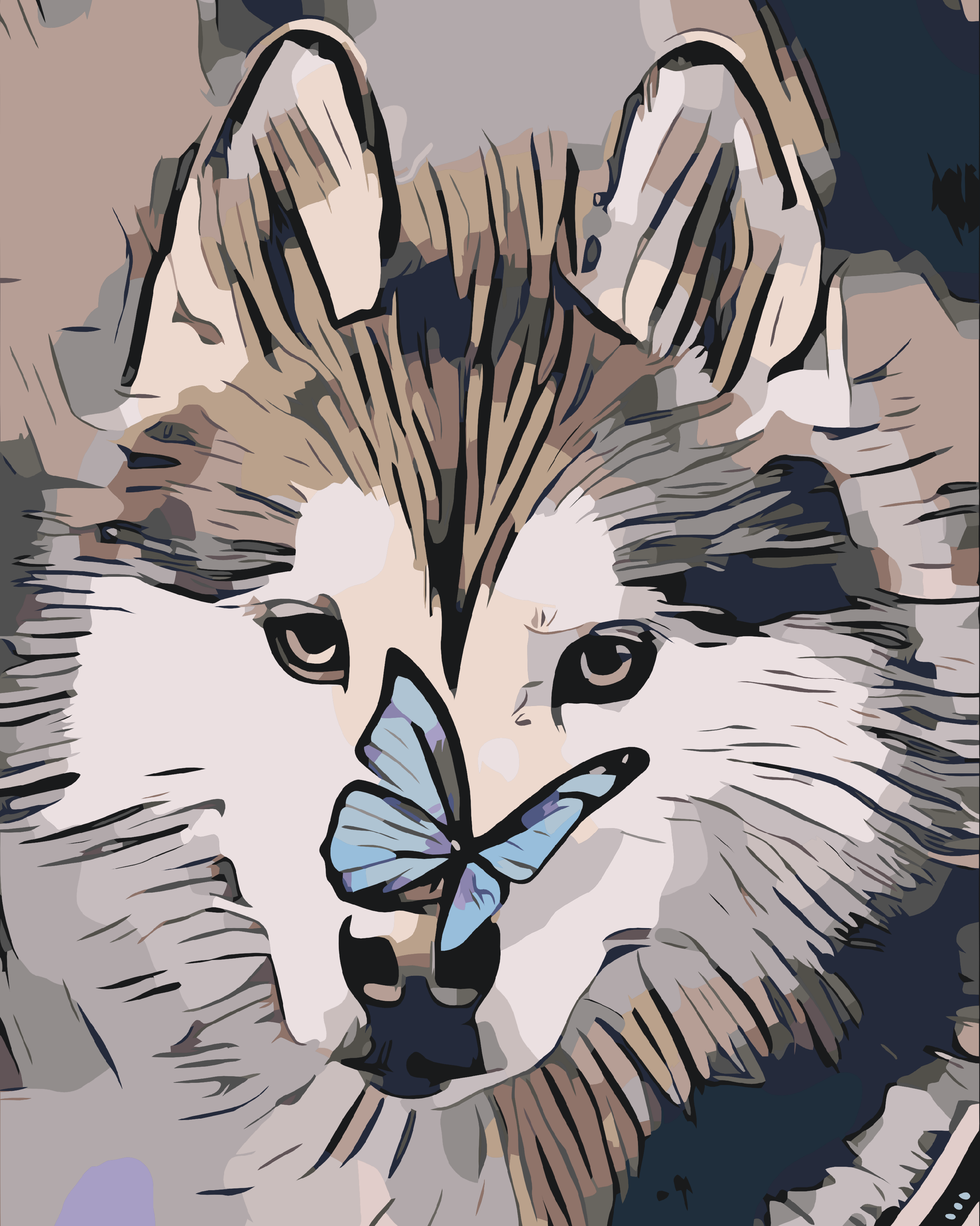 Paint by Number - Butterfly and Husky